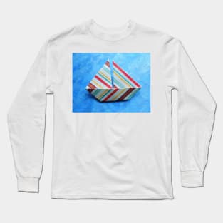 Striped origami sailboat Long Sleeve T-Shirt